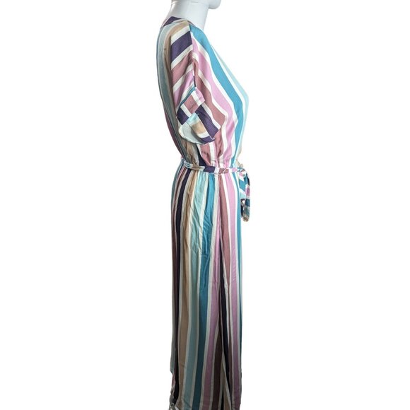 Orange Creek Pastel Color Striped Buttoned Front tie waist maxi dress lined sz S - Picture 3 of 10